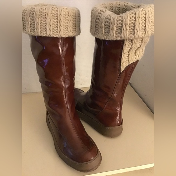 Aquatalia women brown leather knit tall knee high boots US 9 - Picture 3 of 12